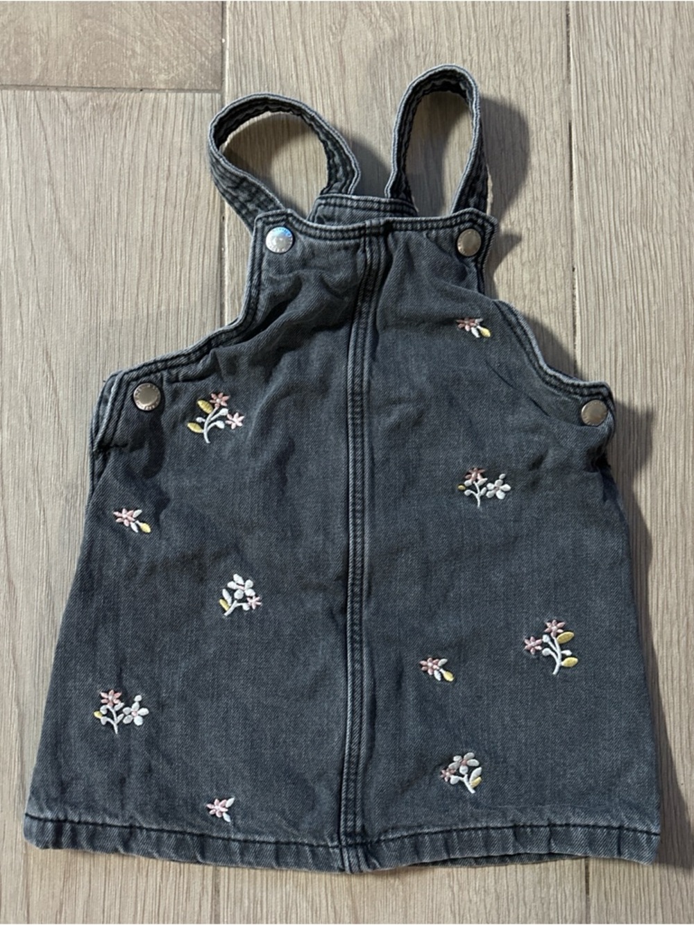 H&M Charcoal Gray Embroidered Denim Overall Dress